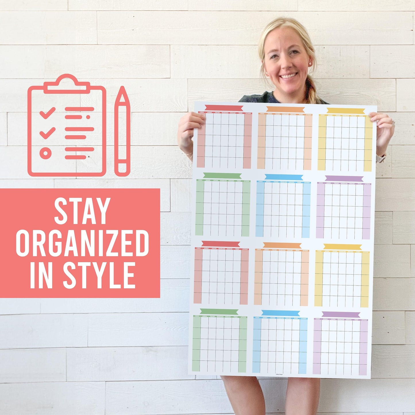 Colorful Undated Yearly 12-Month Calendar | Dry Erase | Calendars & Planners