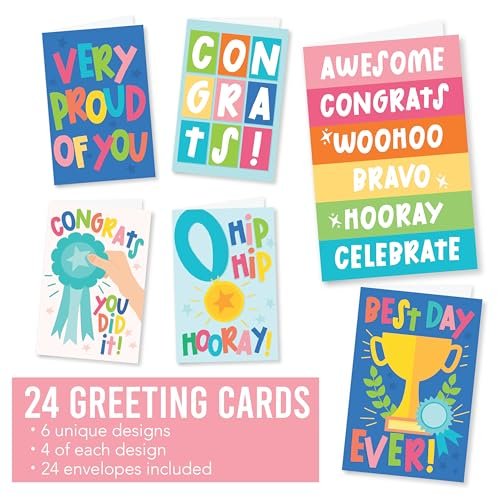 Folded Congratulations Cards | Set of 24 | Cards & Party | Envelopes Included