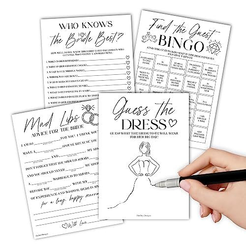 Mad Libs, Guess the Dress, Who Knows the Bride, and Find the Guest Games | Set of 40 | Bridal Shower Games