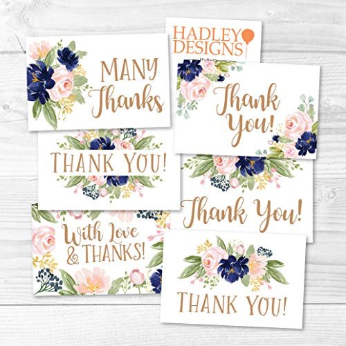 Navy Floral Folded Thank You Cards | Set of 24 | General