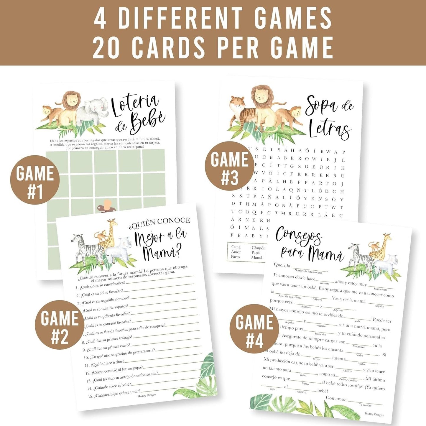 Spanish Baby Shower Games | Set of 40 | Party Supplies