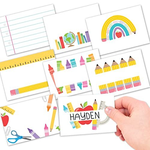 Doodle School Name Tag Stickers | Set of 56 | Classroom Supplies