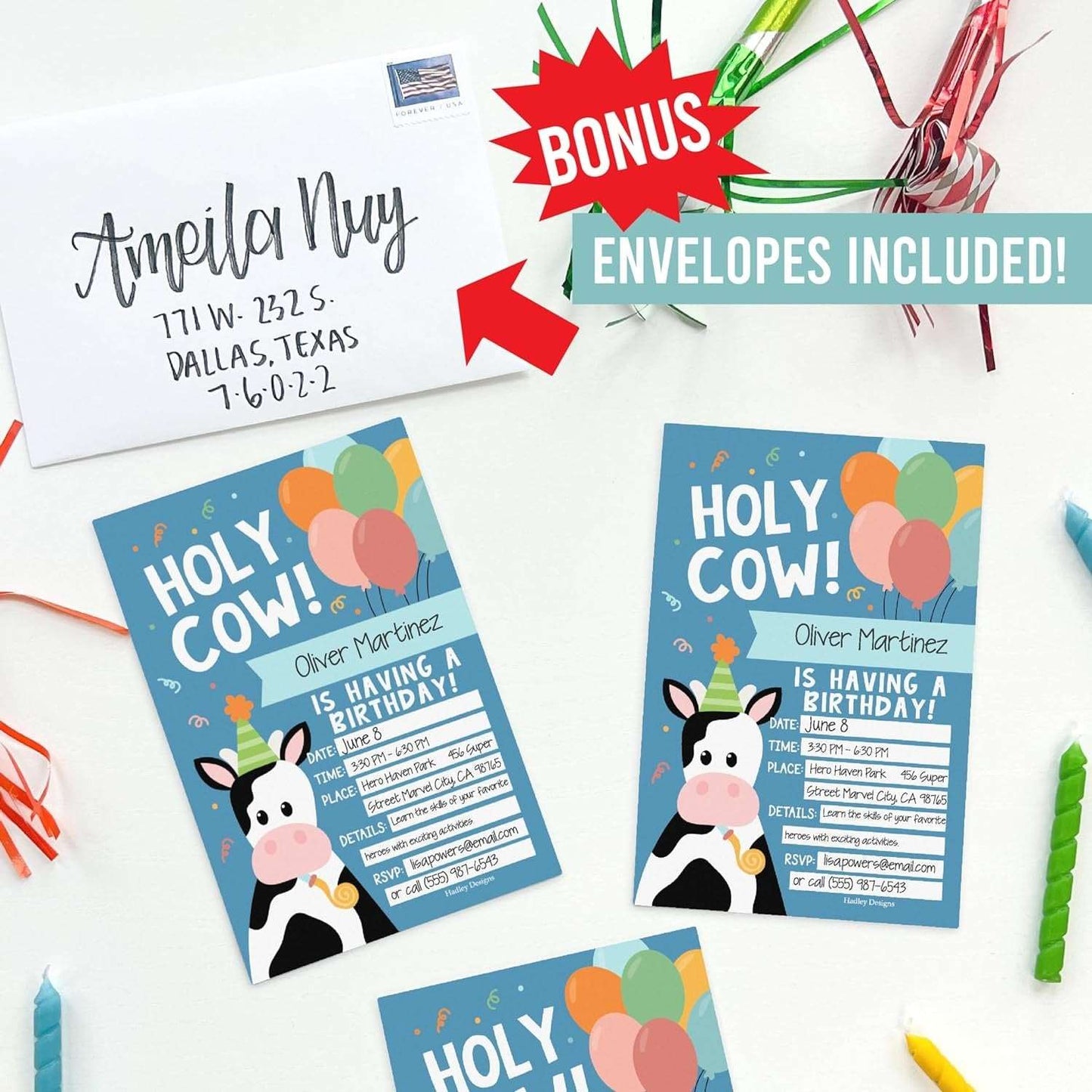 15 Holy Cow Birthday Invitations Girl - Kids Birthday Invitations Boy, Cow Invitations Birthday Party Invitations For Boys, Cow Birthday Invites For Boy, Birthday Invitation Cards, Party Invites Boy