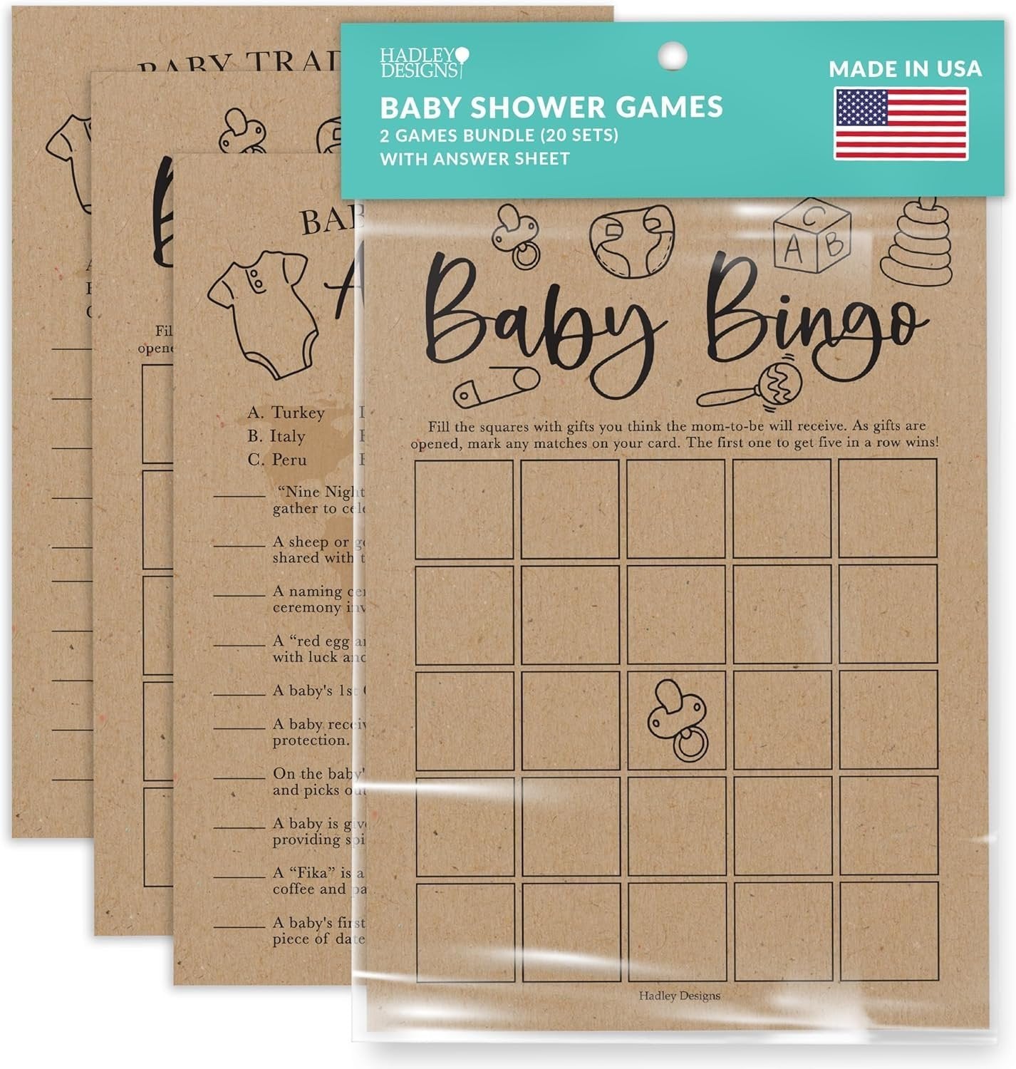 Baby Traditions & Bingo Games | Set of 20 | Baby Shower Games
