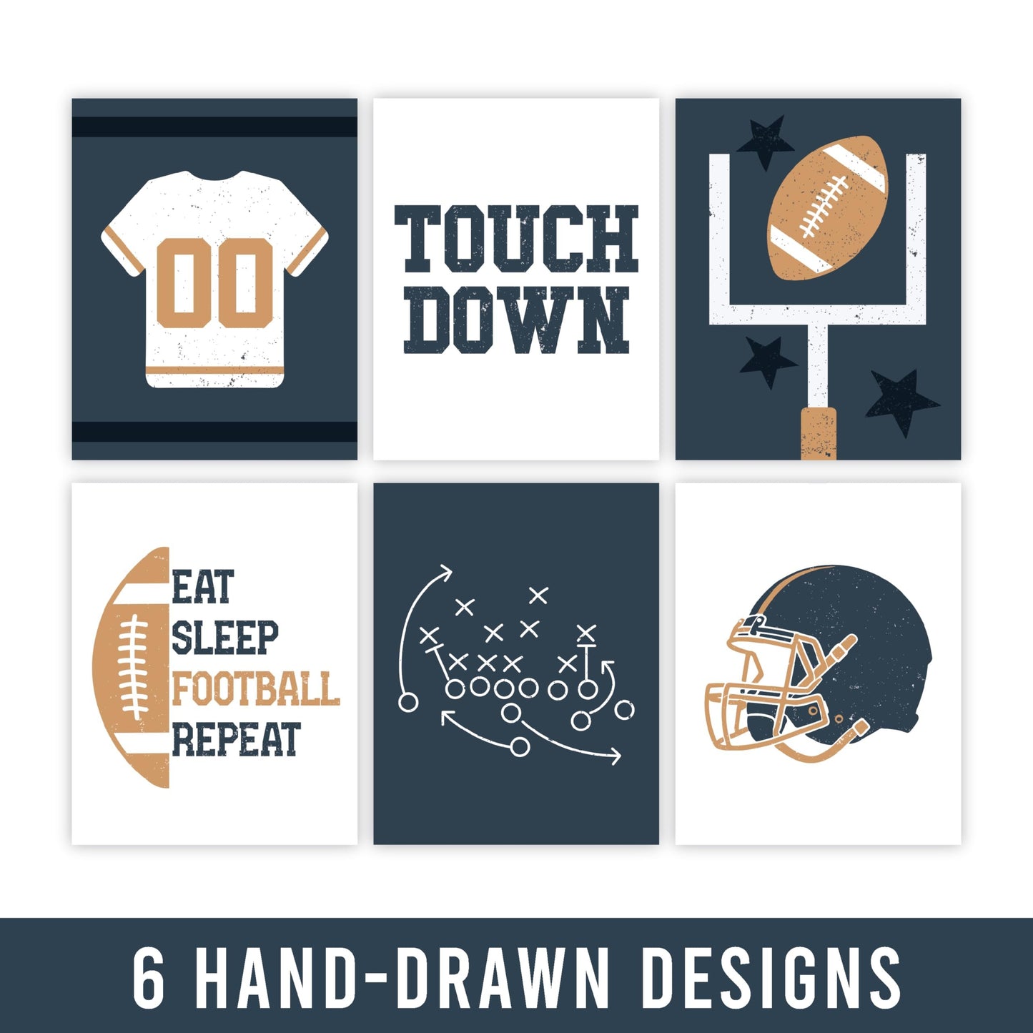 Football Children's Wall Art | Set of 6 | Home Decor