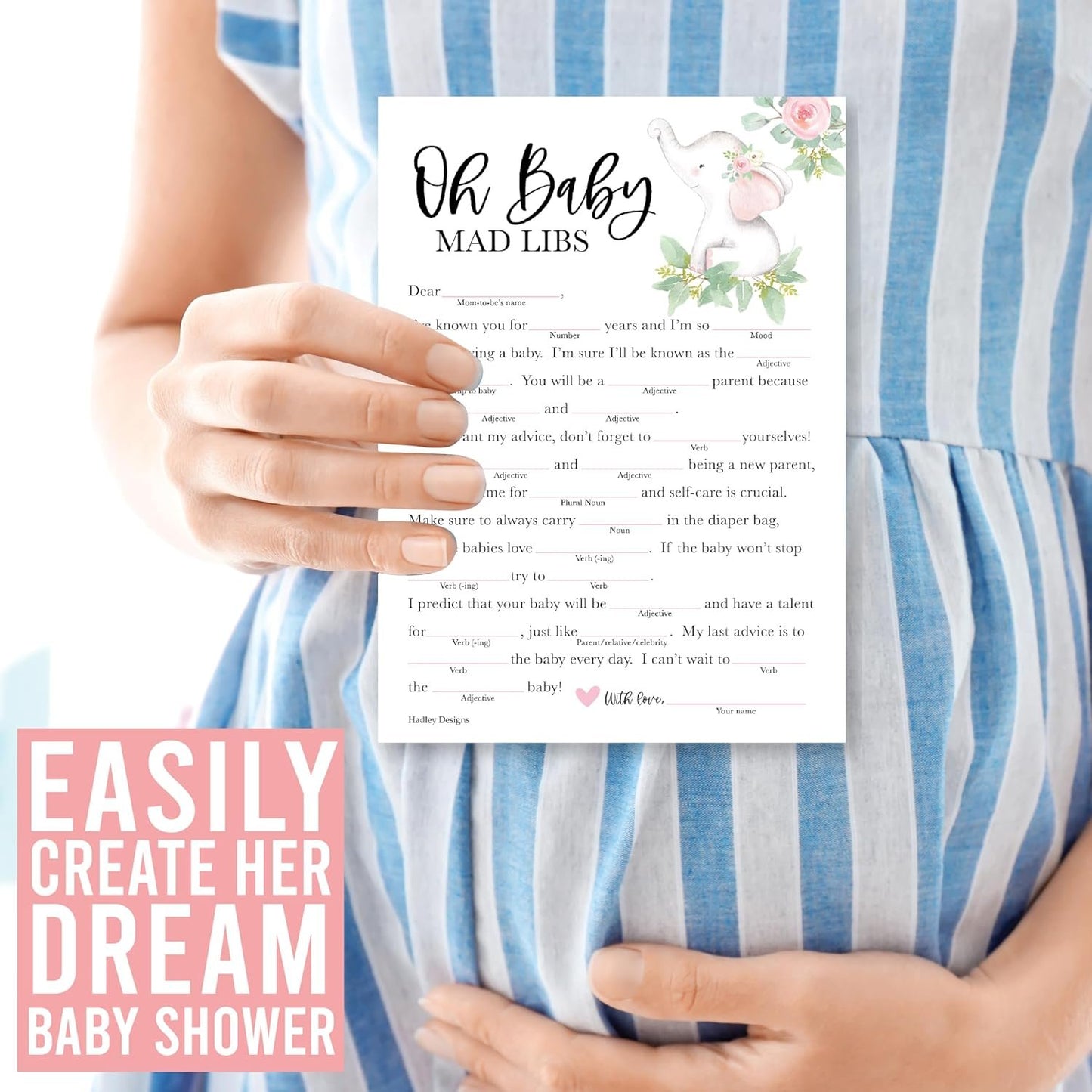 20 Elephant Baby Shower Games For Girl - Hilarious Baby Shower Games Girl, Advice Cards Baby Shower Mad Libs Game Funny, Family Tradition Cards For Baby Shower, Baby Girl Baby Shower Games Funny