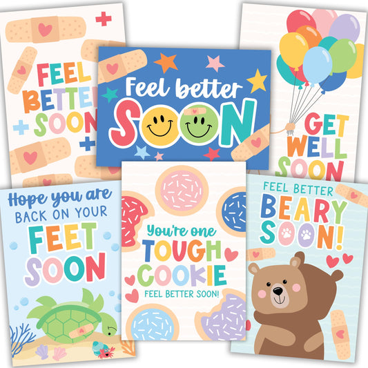 Folded Get Well Soon Cards | Set of 24 | Cards & Party | Envelopes Included