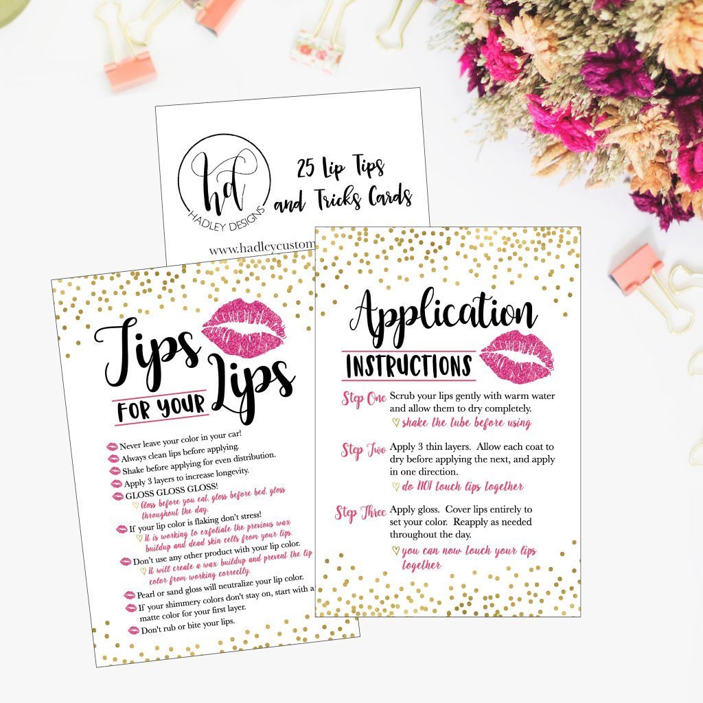 25 Lipstick Application Instructions Tips and Tricks Distributor Supplies Card Directions, Lip Sense Business Marketing Party Lipsense Younique Mary Kay Avon Amway Seller Perfect Starter Kit Thank You