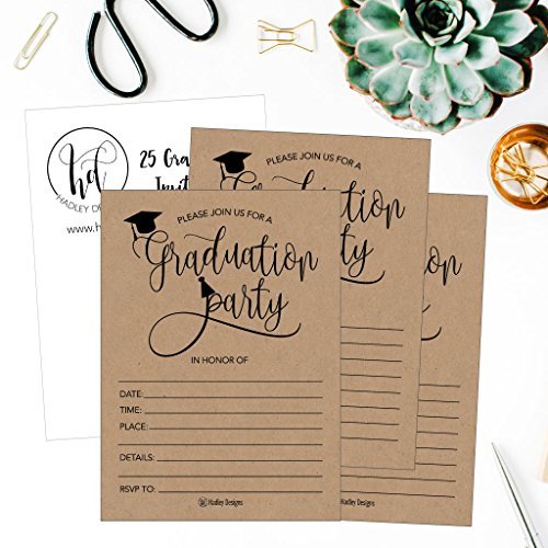 Kraft Elegant Graduation Invitations | Set of 25 | Greeting Cards