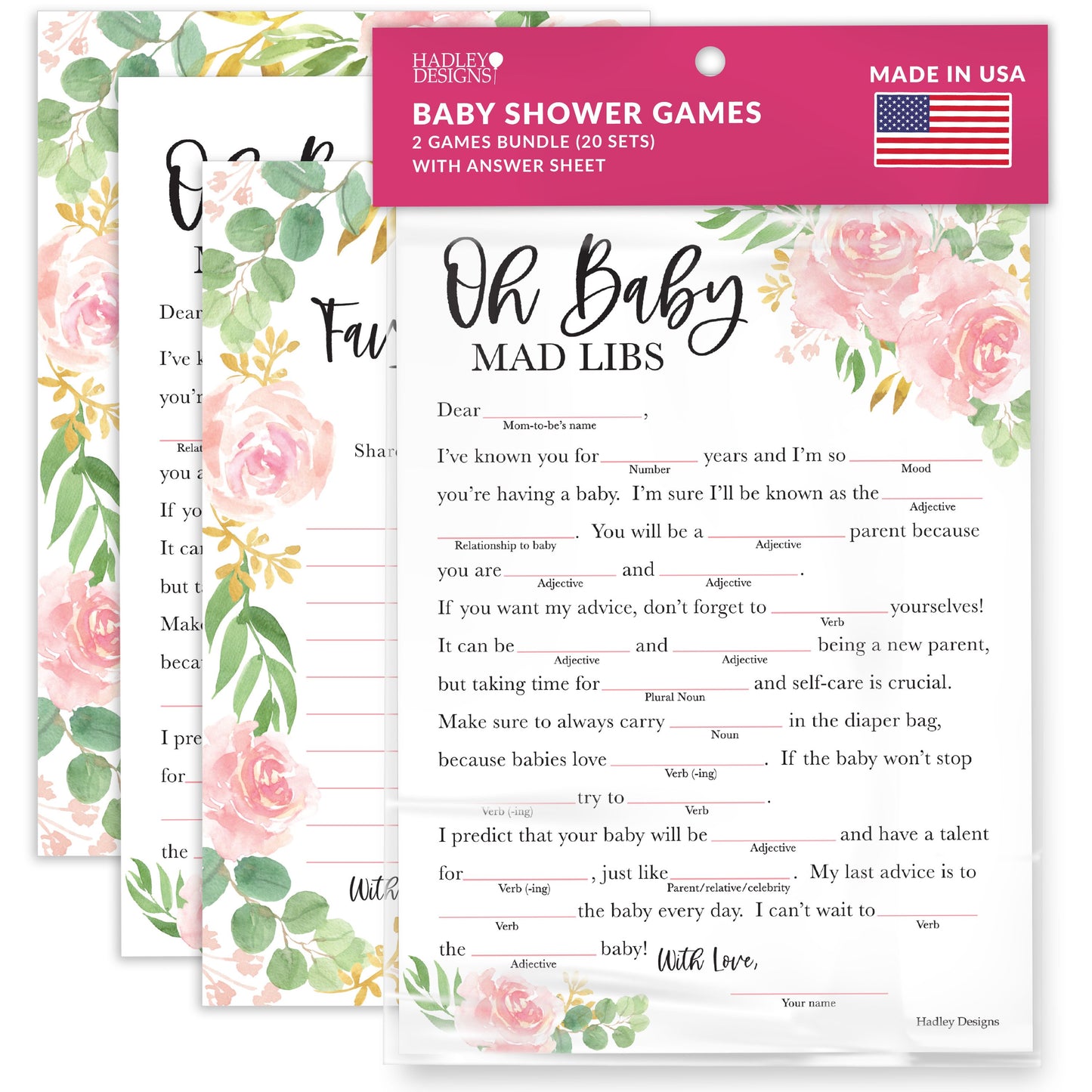 Baby Mad Libs & Family Traditions Games | Set of 20 | Baby Shower Games