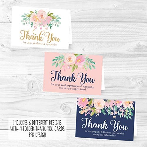 Navy Floral Folded Thank You Cards | Set of 24 | Sympathy