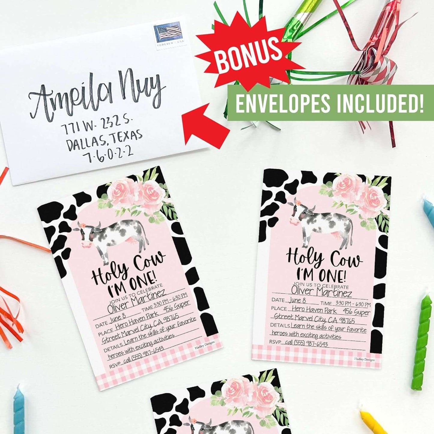 15 Holy Cow Im One Birthday Invitations Girl - Cow Birthday Party Invitations For Girls, Cow Invitations For Birthday Party Invitation Girl, Invitation Cards Birthday, Kids Birthday Invitations Girl