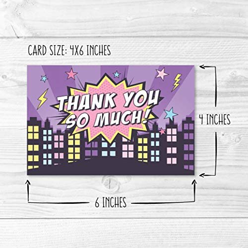 Pink Superhero Folded Thank You Cards | Set of 24 | Kid's Party