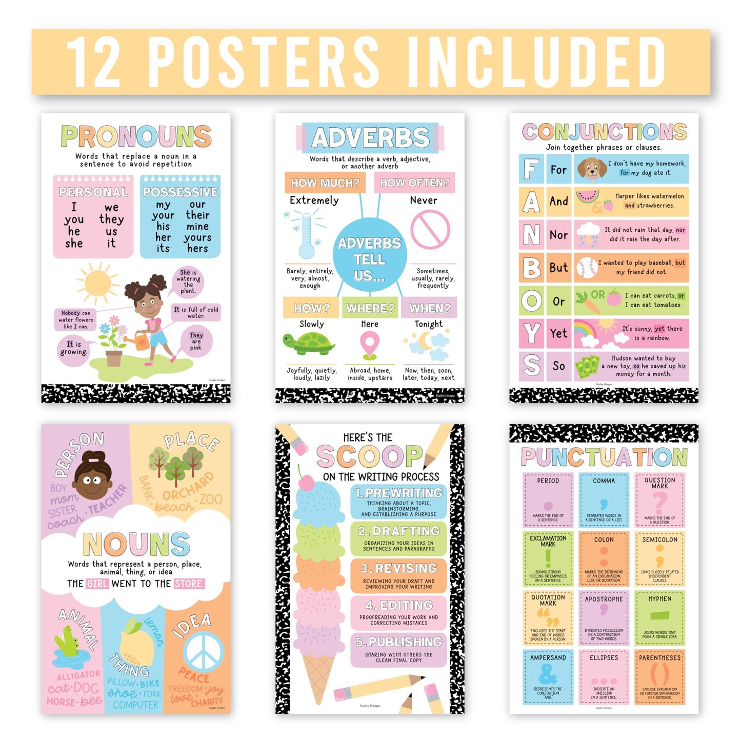 Parts of Speech Posters | Set of 12 | Educational Posters