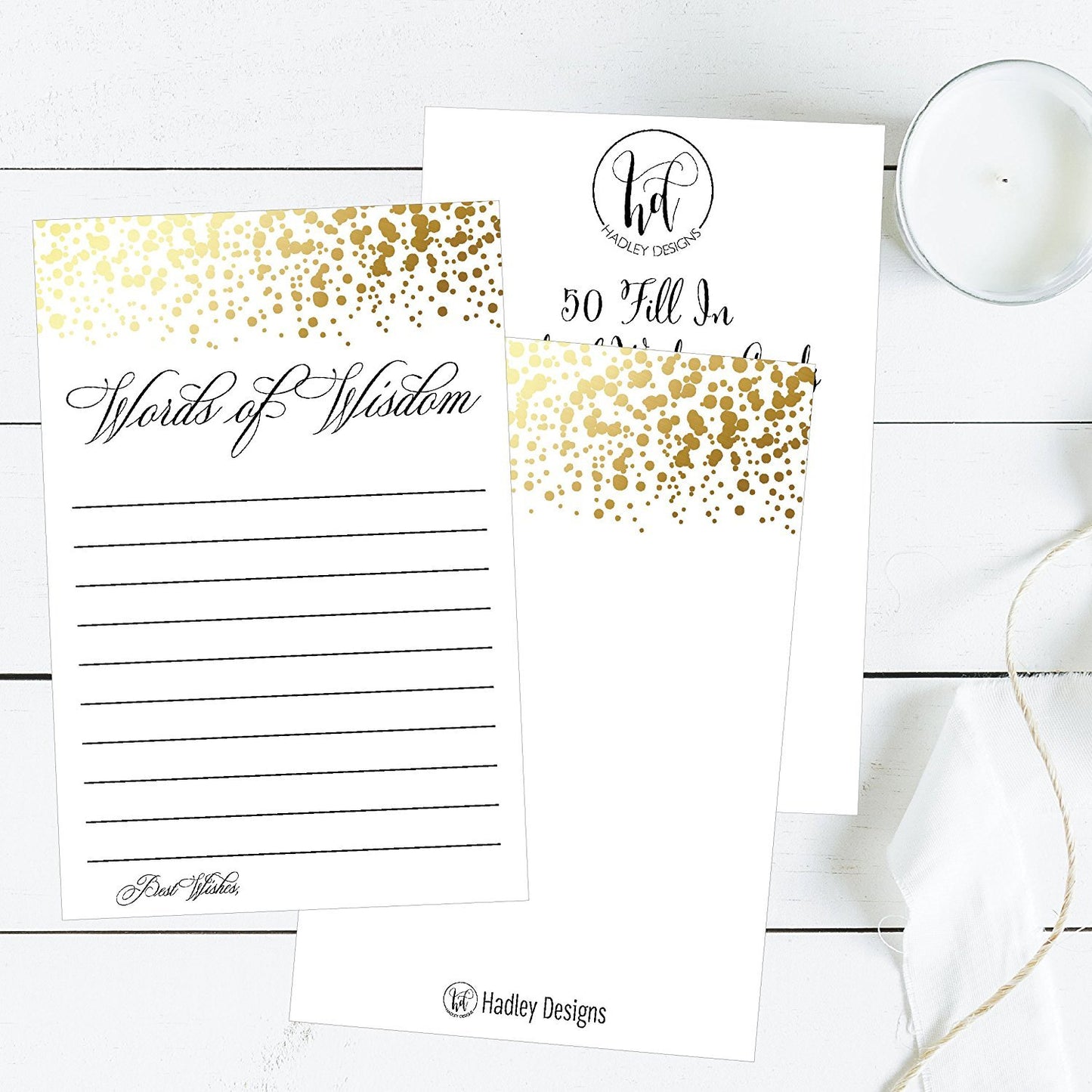 50 Gold Words of Wisdom Advice Cards, Use As Graduation Advice Cards, Marriage or Wedding Advice Cards, Guest Book Alternative, Bridal or Baby Shower Party Games, Boy or Girl Baby Predictions