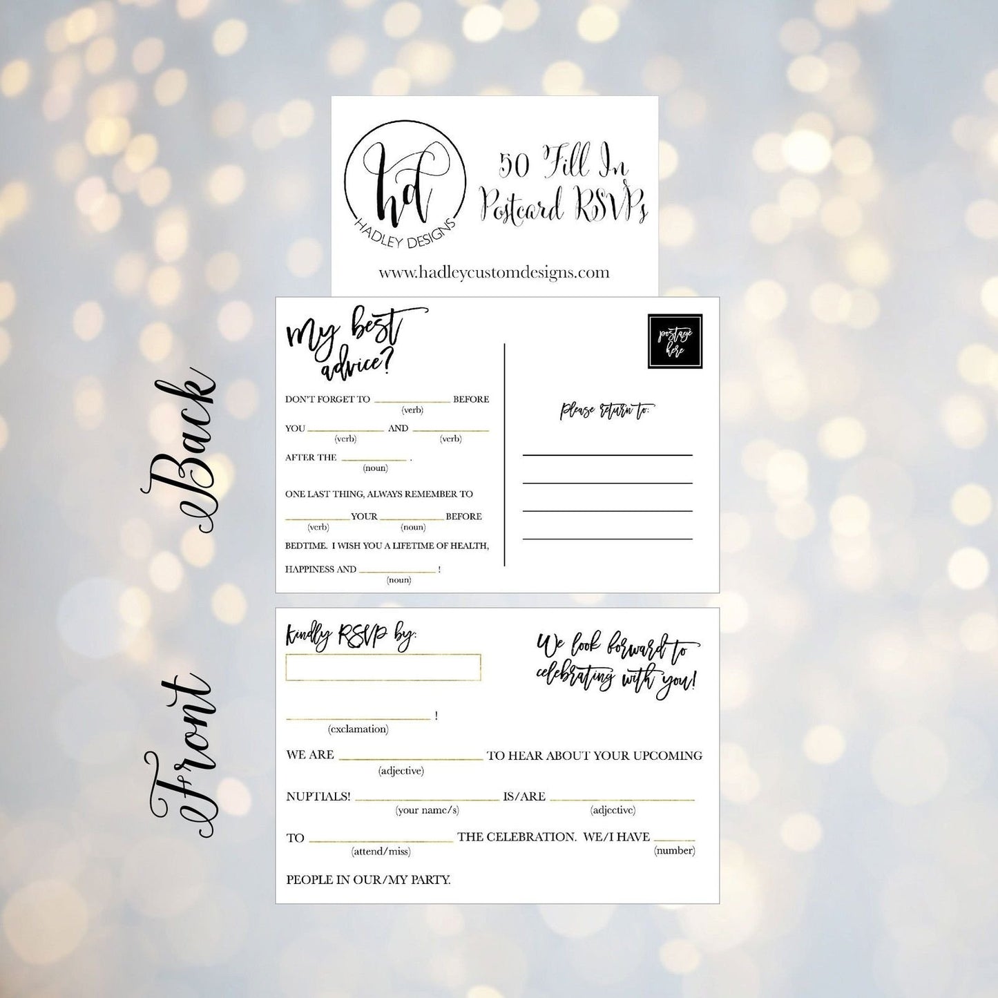 50 RSVP Cards, RSVP Postcards No Envelopes Needed, Response Card, Blank RSVP Funny Reply, RSVP for Wedding, Dinner, Baby Shower, Bridal Shower, Birthday, Engagement, Bachelorette Party Invitations