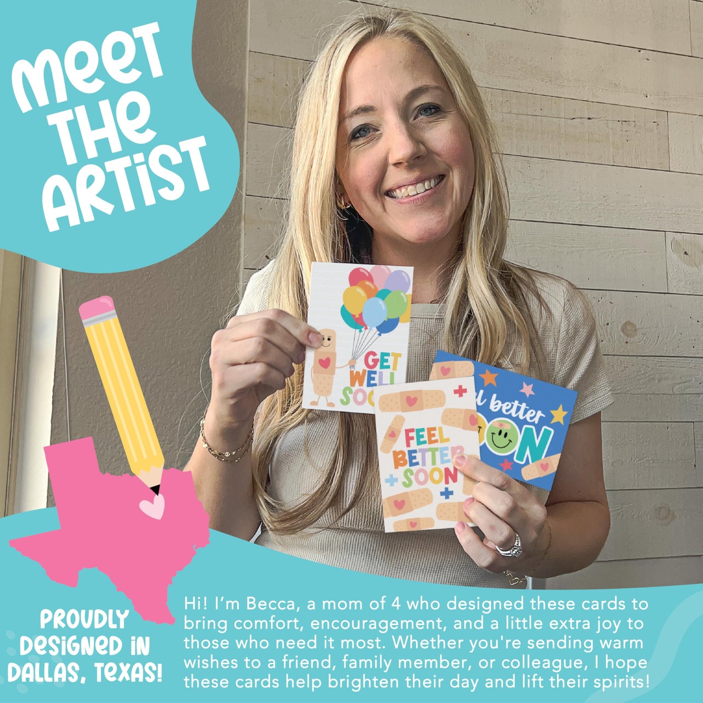 Folded Get Well Soon Cards | Set of 24 | Cards & Party | Envelopes Included