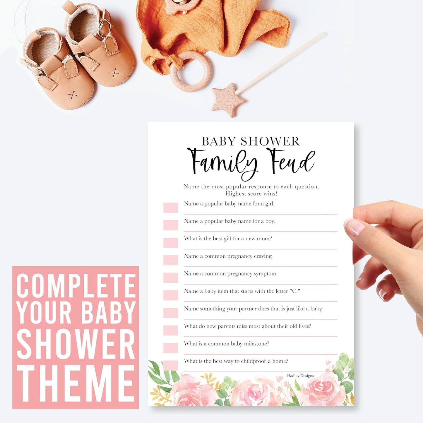 20 Floral Baby Shower Games For Girl - Hilarious Baby Shower Games Girl, The Price Is Right Baby Shower Game Cards, Baby Games For Baby Shower Family Feud Game, Baby Girl Baby Shower Games Funny