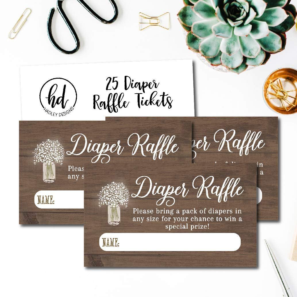 25 Rustic Wood and Floral Baby Shower Diaper Raffle Ticket