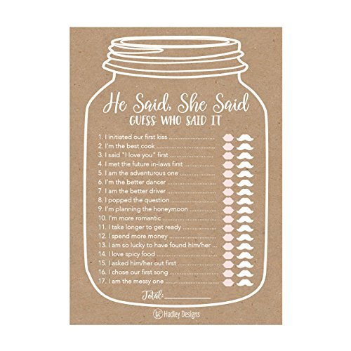 He Said She Said Bridal Shower Games | Set of 25 | Cards & Party