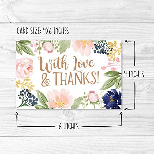 Navy Floral Folded Thank You Cards | Set of 24 | General