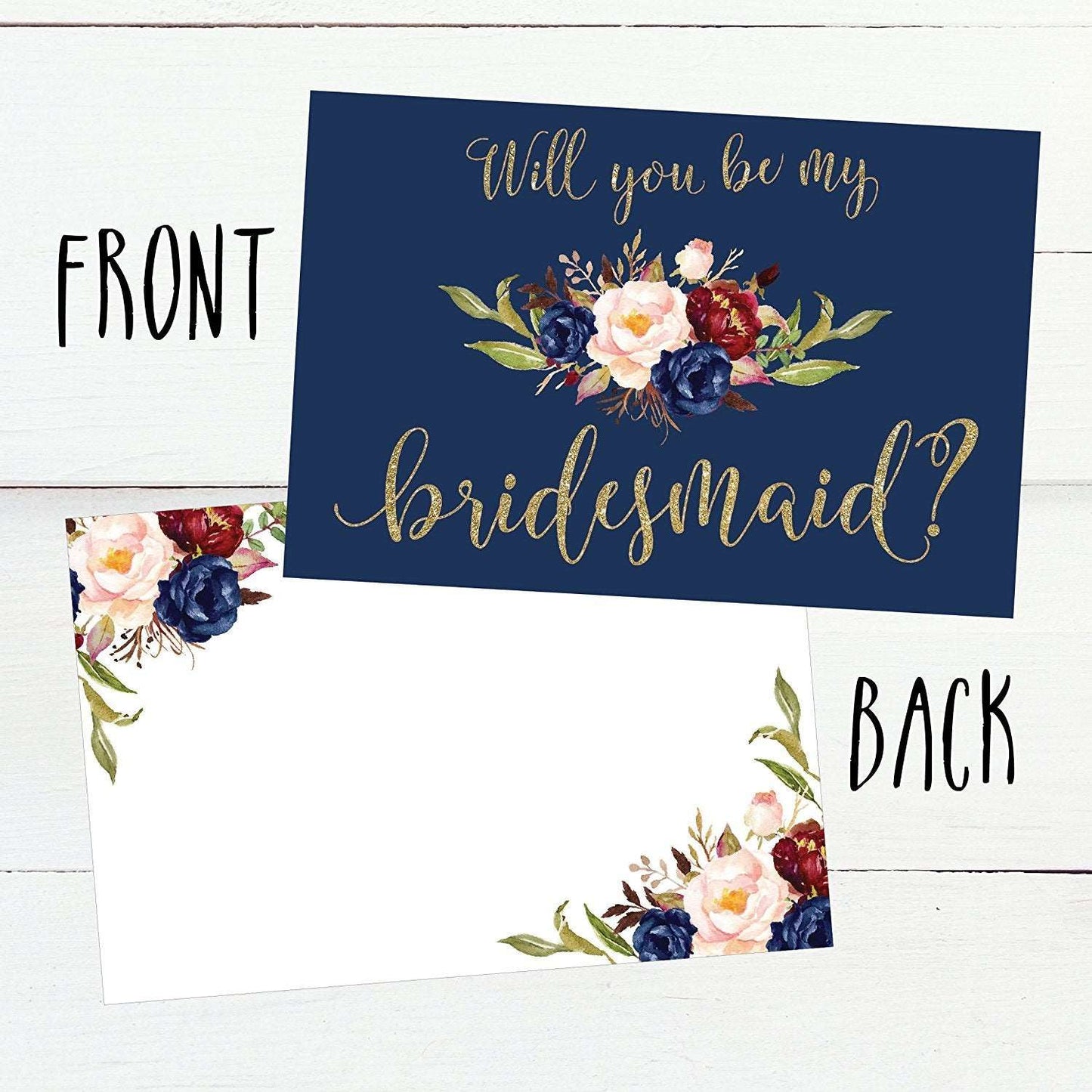 15 Will You Be My Bridesmaid Cards Navy Floral, Cute Bridesmaids Proposal Note Cards For Gifts, Blank Ask To Be Your Bridesmaids Invitations Set, Asking To Be A Bridesmaid Invite