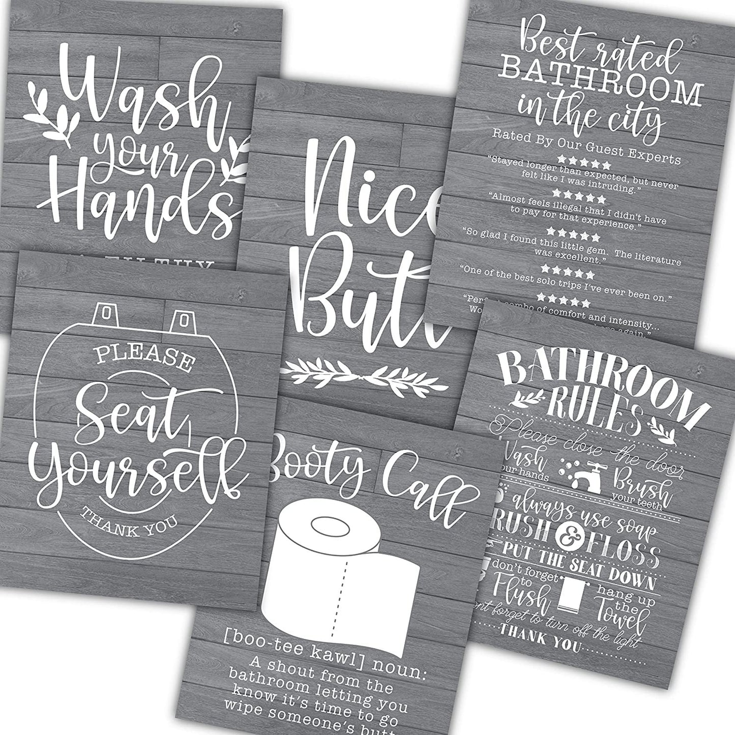 Farmhouse Funny Gray Wood Shark Bathroom Wall Art