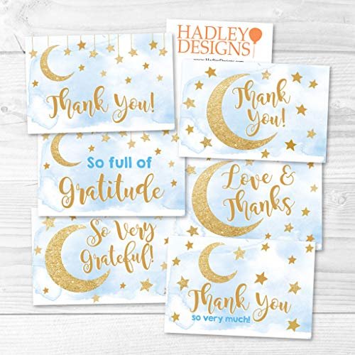 Blue Moon & Stars Folded Thank You Cards | Set of 24 | Baby Shower