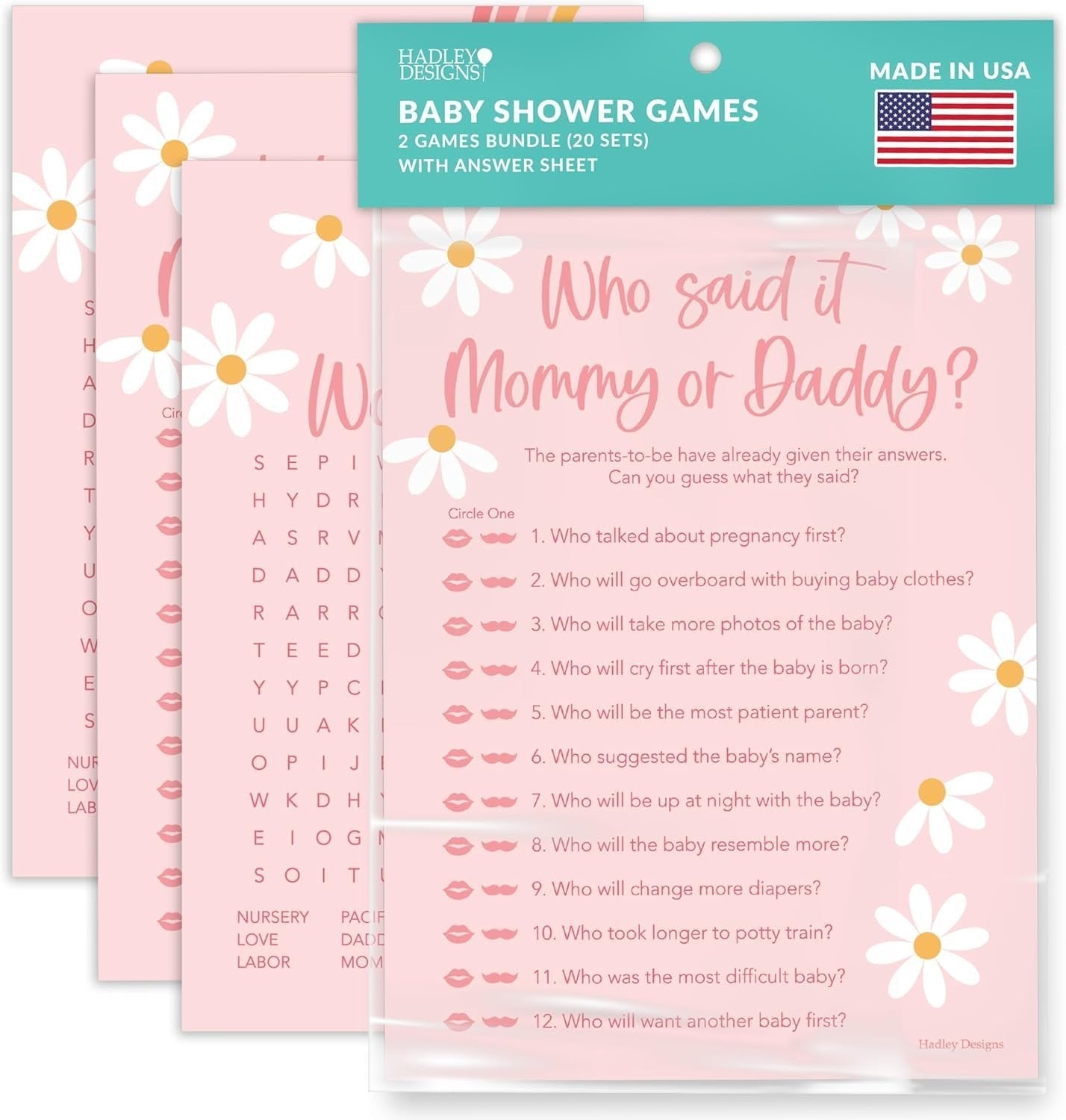 Who Said It Mommy or Daddy & Baby Word Search | Set of 20 | Baby Shower Games