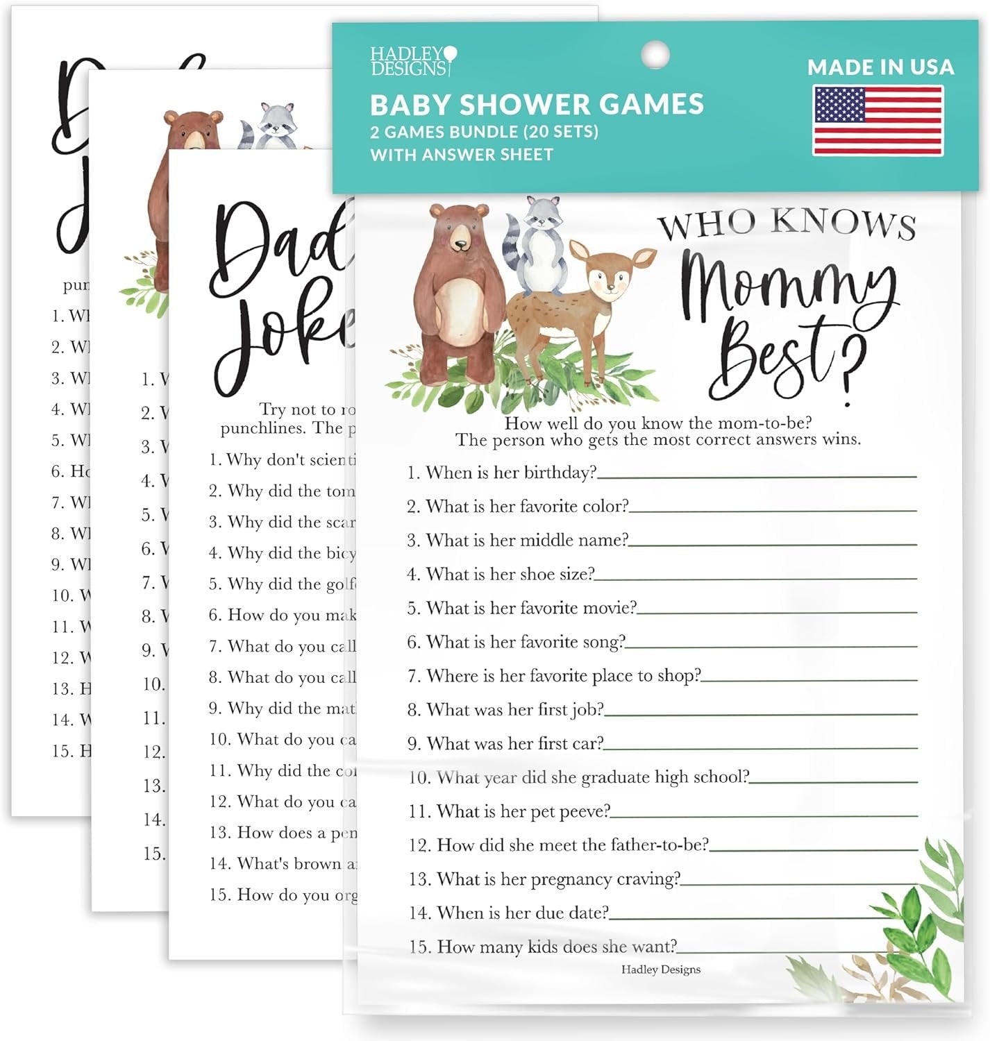 20 Woodland Baby Shower Games Gender Neutral - Hilarious Baby Shower Games For Girl, Funny Baby Shower Games Boy, Who Knows Mommy Best Baby Shower Game Card, Baby Games For Baby Shower Games Dad Jokes