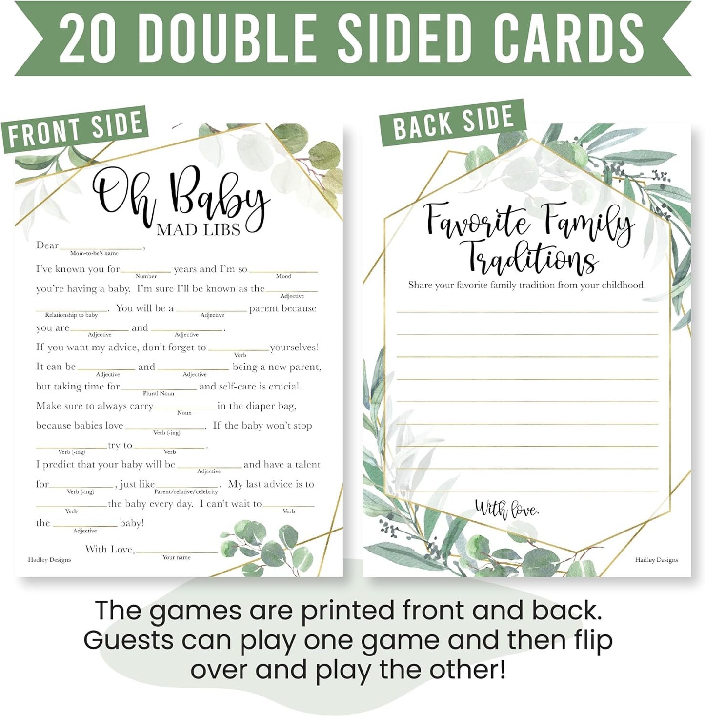 20 Greenery Baby Shower Games Gender Neutral - Hilarious Baby Shower Games For Girl, Funny Baby Shower Games Boy, Advice Cards Baby Shower Mad Libs Game Funny, Family Tradition Cards For Baby Shower