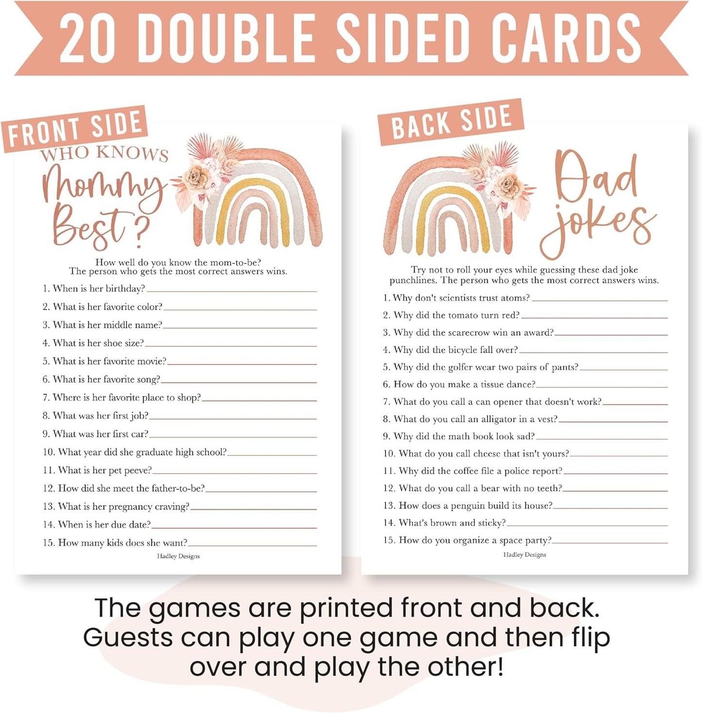 20 Boho Baby Shower Games For Girl - Hilarious Baby Shower Games Girl, Who Knows Mommy Best Baby Shower Game Card, Baby Games For Baby Shower Games Dad Jokes, Baby Girl Baby Shower Games Funny