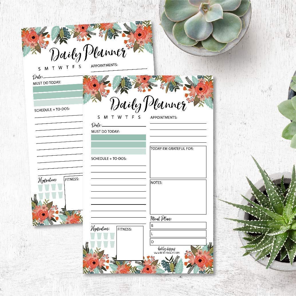 Floral Undated Daily Task Planner to do List Pad, School Family Life Work Personal Productivity Notepad, Day Schedule Organizer, Cute Birthday Gift Idea, Fitness Goal Habit Tracker 50 Tear Off Pages