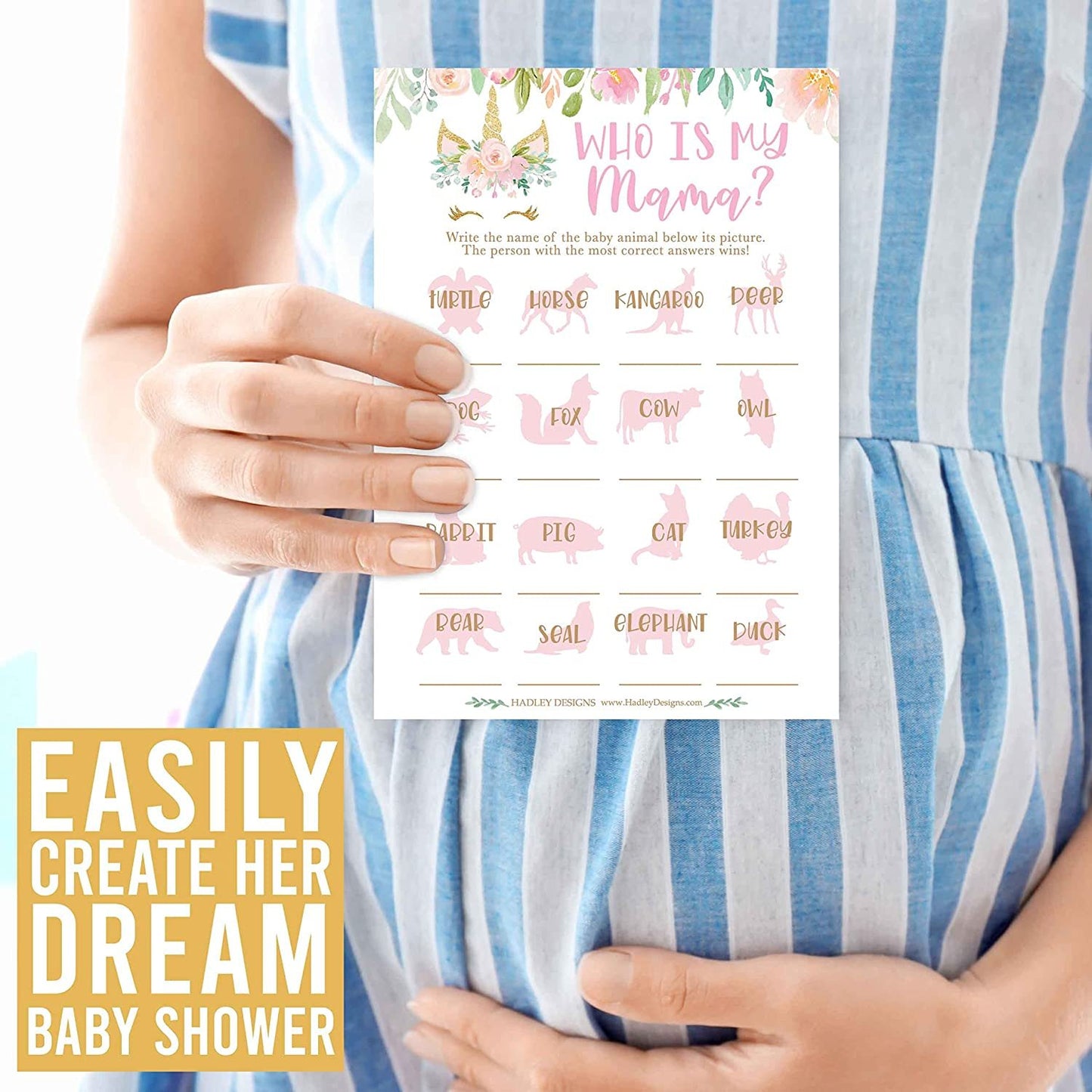 Unicorn Baby Shower Games For Girls - 2 Games Double Sided, 25 Baby Animal Matching Baby Shower, 25 Nursery Rhyme Baby Shower Game, Fun Baby Shower Games, Baby Shower Party Supplies