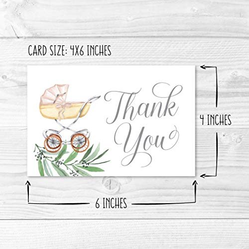 Greenery Baby Carriage Folded Thank You Cards | Set of 24 | Baby Shower