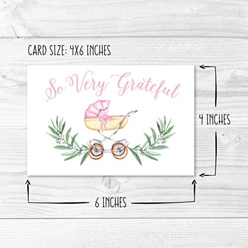 Pink Baby Carriage Folded Thank You Cards | Set of 24 | Baby Shower