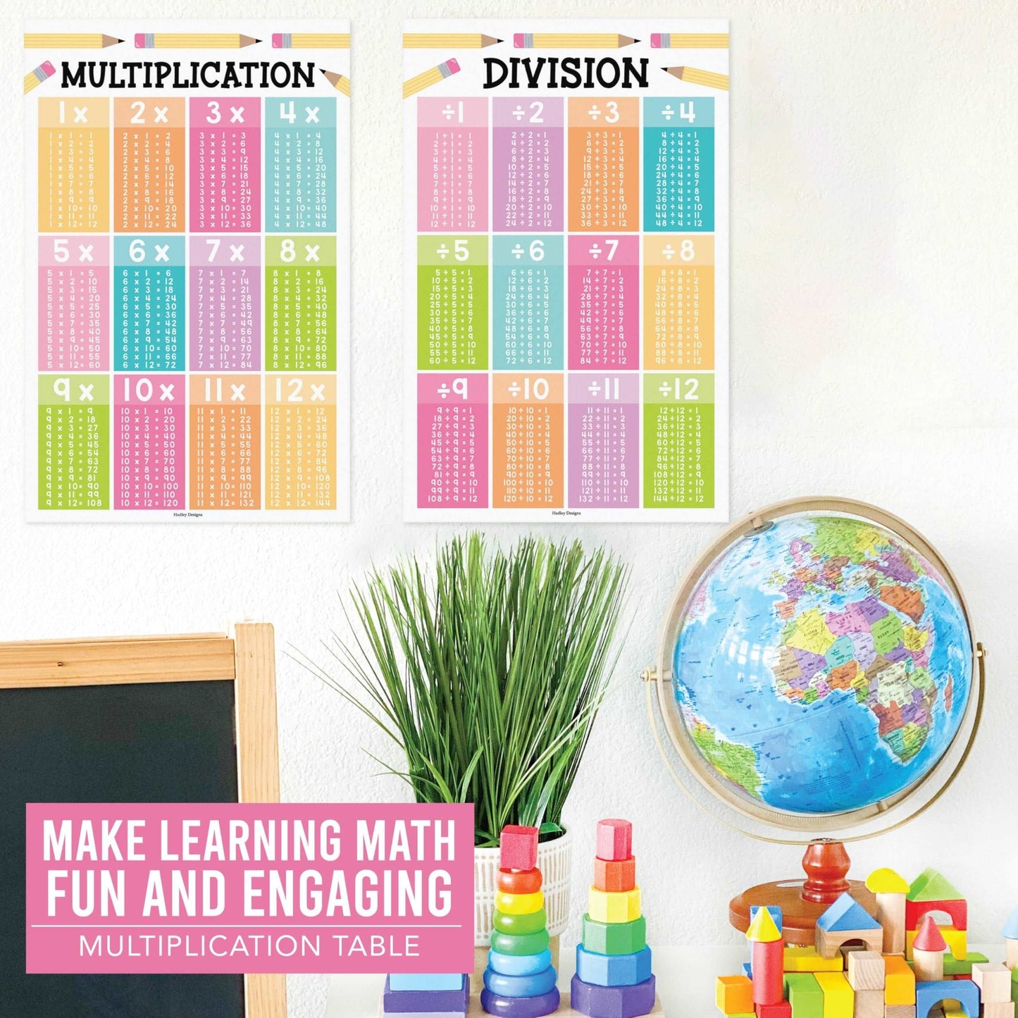 2 Colorful Large Multiplication Chart Poster For Wall - Multiplication Table Chart, Multiplication Poster For Kids, Multiplication Charts For Kids, Multiplication Table Poster, Times Table Chart