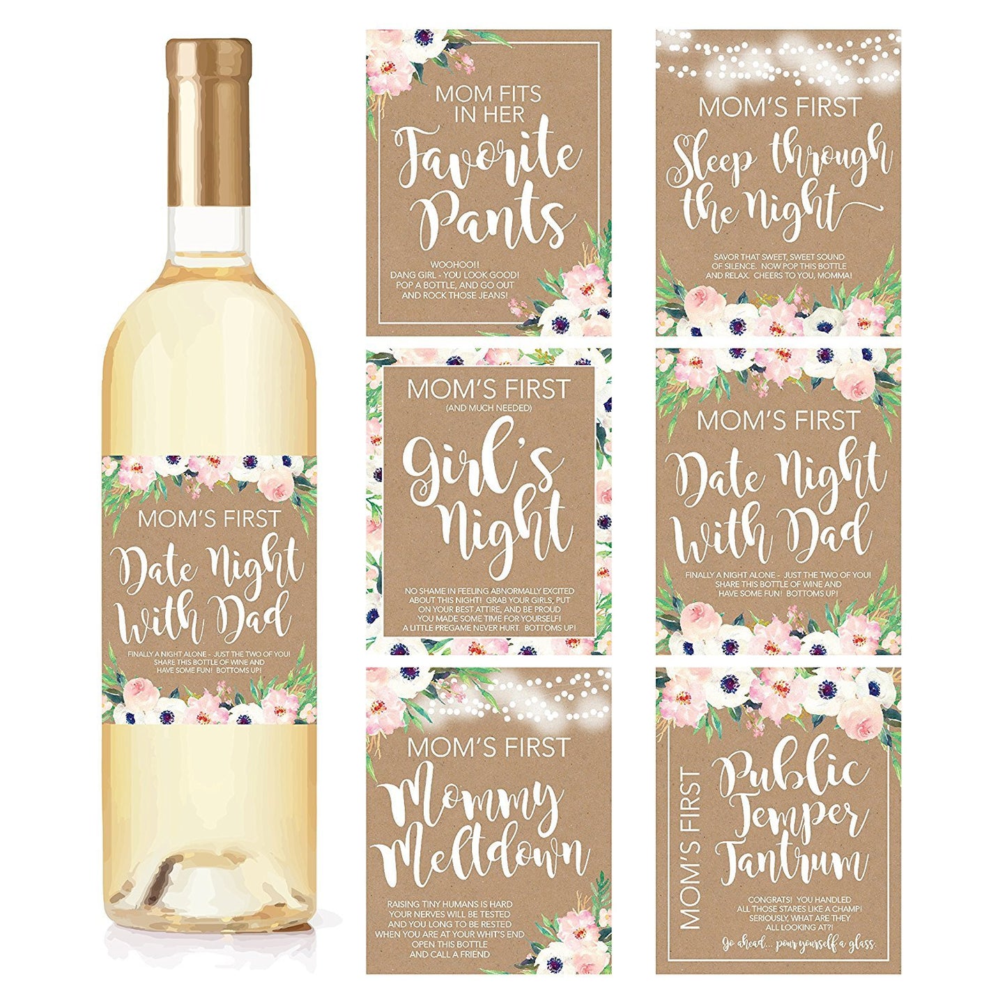 Mom To Be Wine Labels | Set of 6 | Party Supplies