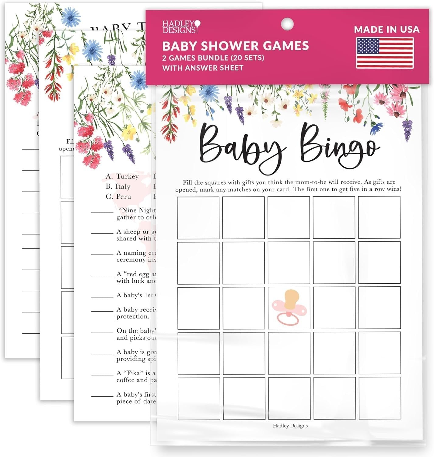 Baby Traditions & Bingo Games | Set of 20 | Baby Shower Games