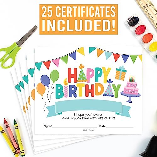 Colorful Birthday Certificates | Set of 25 | Birthday Gifts