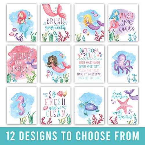 Mermaid Bathroom Wall Art | Set of 6 | Home Decor