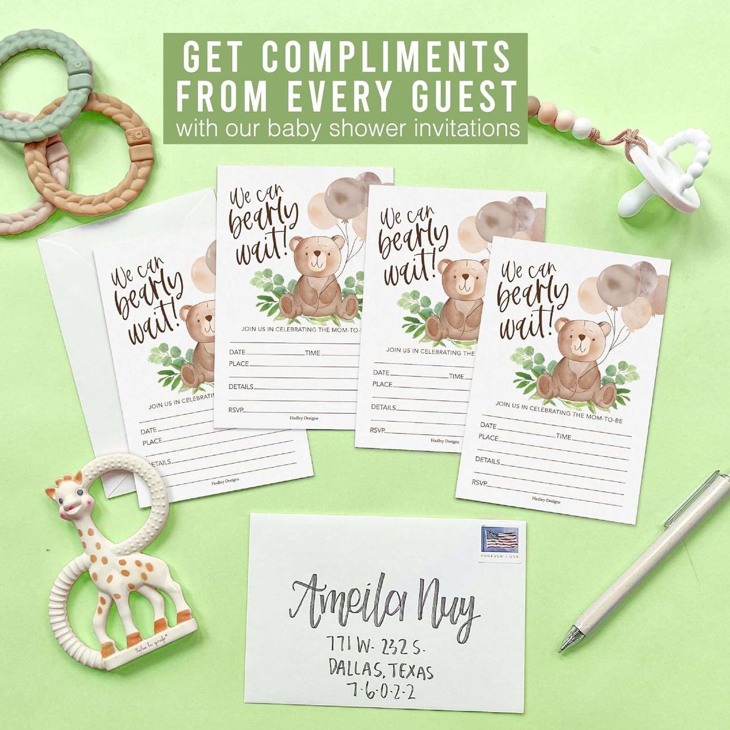 15 Bear Baby Shower Invitations Gender Neutral - Baby Shower Invitations For Girl, Boy Baby Shower Invites For Boy, Baby Boy Shower Invitations, Baby Girl Baby Shower Invitations With Envelopes