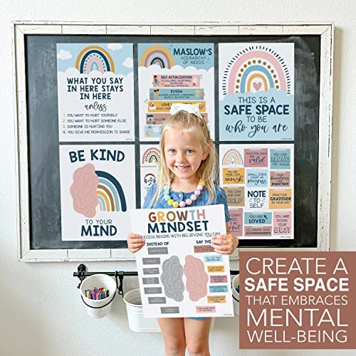 Boho Rainbow Mental Health Posters | Set of 9 | Classroom Decor