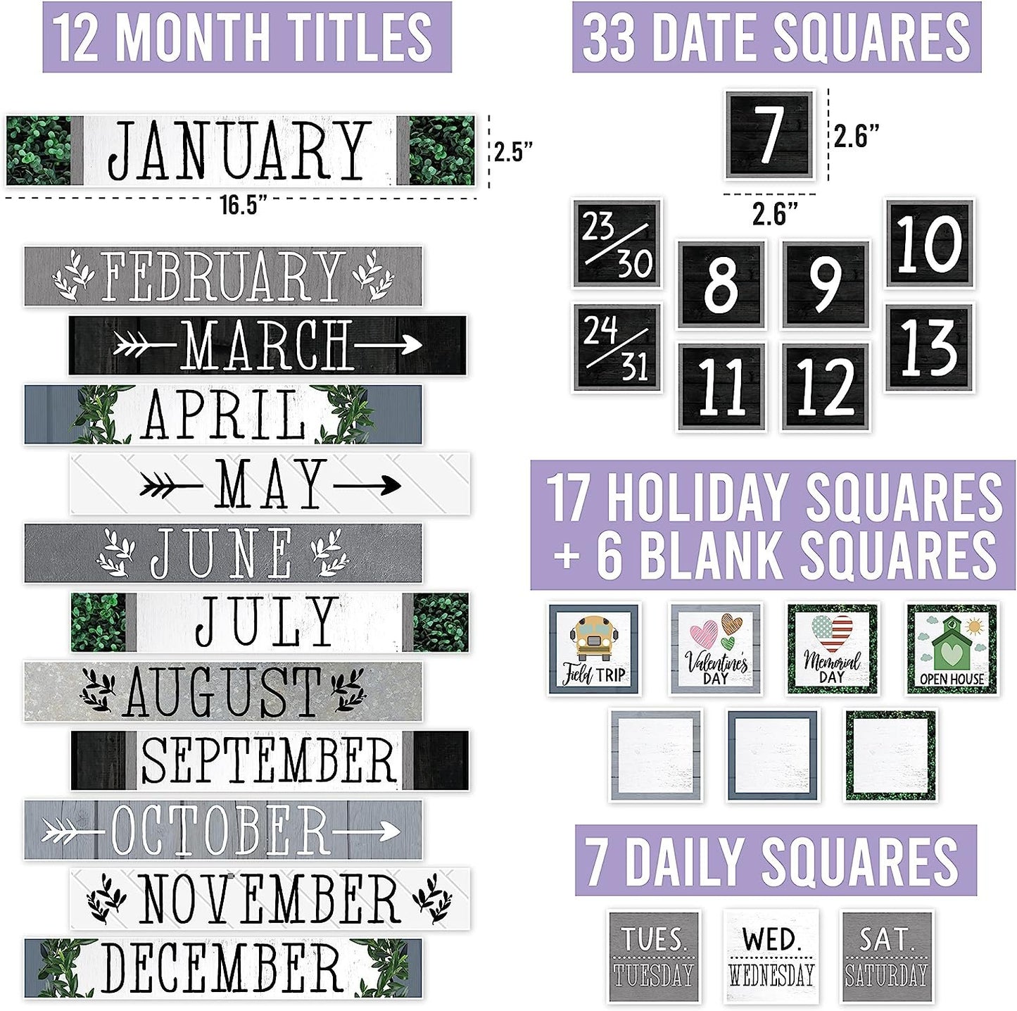 Farmhouse Classroom Calendar Set Bulletin Board Sets For Teachers - Bulletin Board Calendar For Classroom, School Calendar For Classroom, Classroom Calendar Bulletin Board Set For Classroom Decor