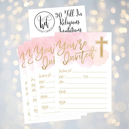 Pink Religious Invitations | Set of 50 | Faith Greeting Cards