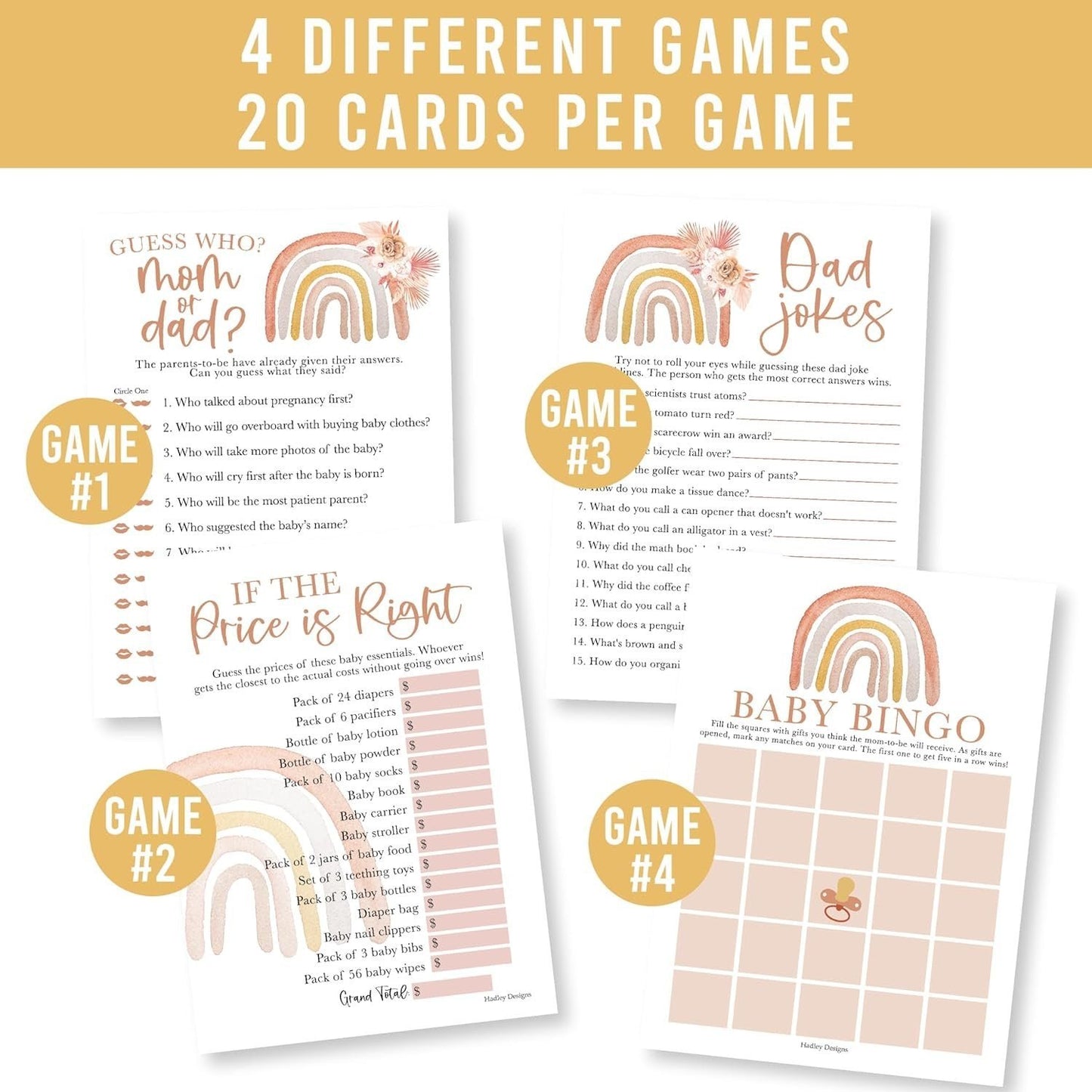 The Price is Right, Bingo, Who Said it, Dad Jokes Games | Set of 40 | Baby Shower Games