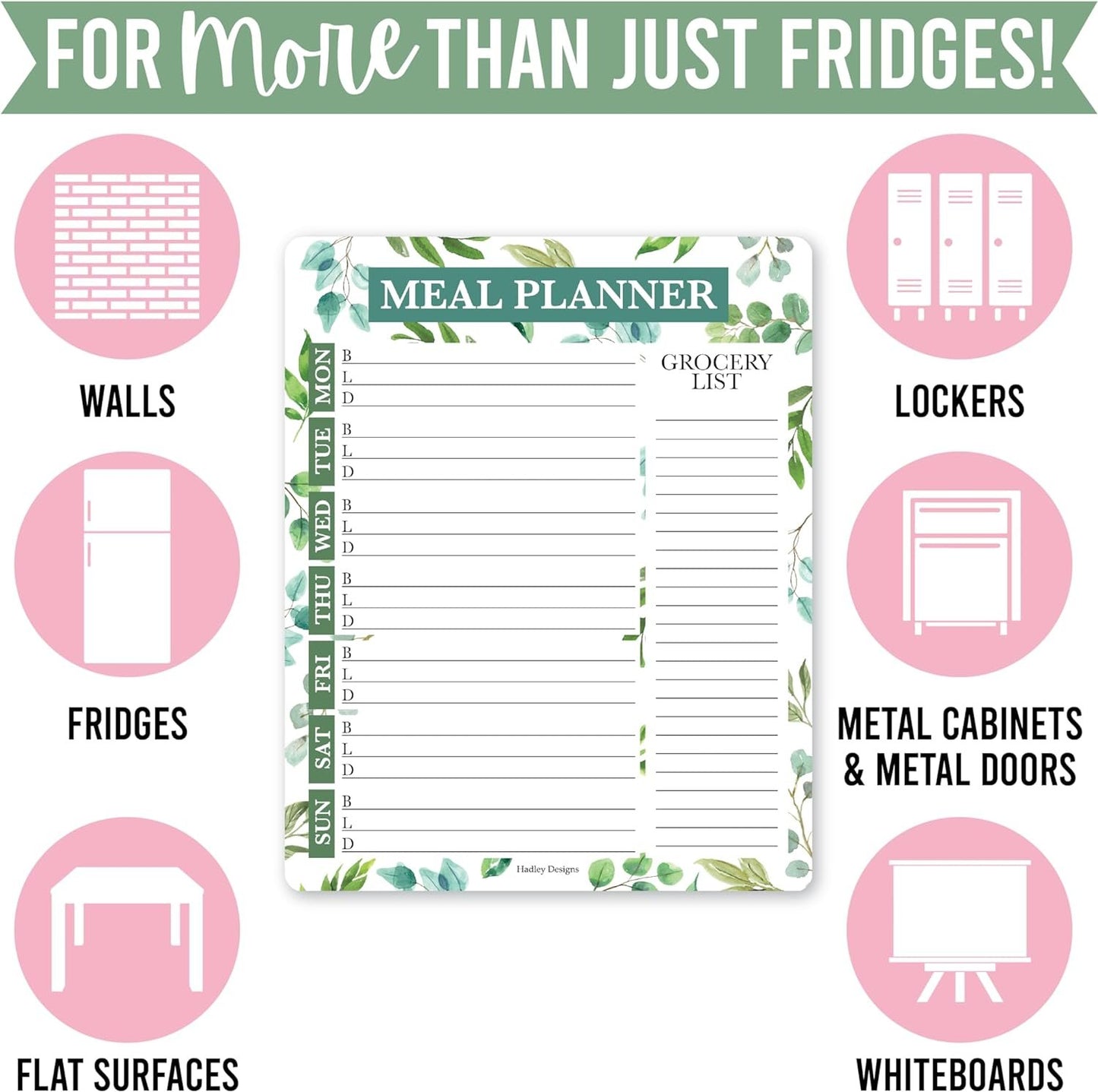 Greenery Weekly Dinner Menu Board For Kitchen - Magnetic Meal Planner For Refrigerator White Board Dry Erase, Weekly Menu Board For Fridge Whiteboard, Weekly Meal Planner Magnetic Fridge Whiteboard