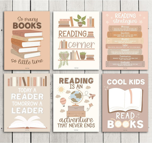 6 Boho Reading Posters For Classroom Reading Corner - Reading Corner Decor For Classroom Library Posters, Reading Strategies Posters For Classroom Library Decor, Reading Classroom Decor, Book Posters