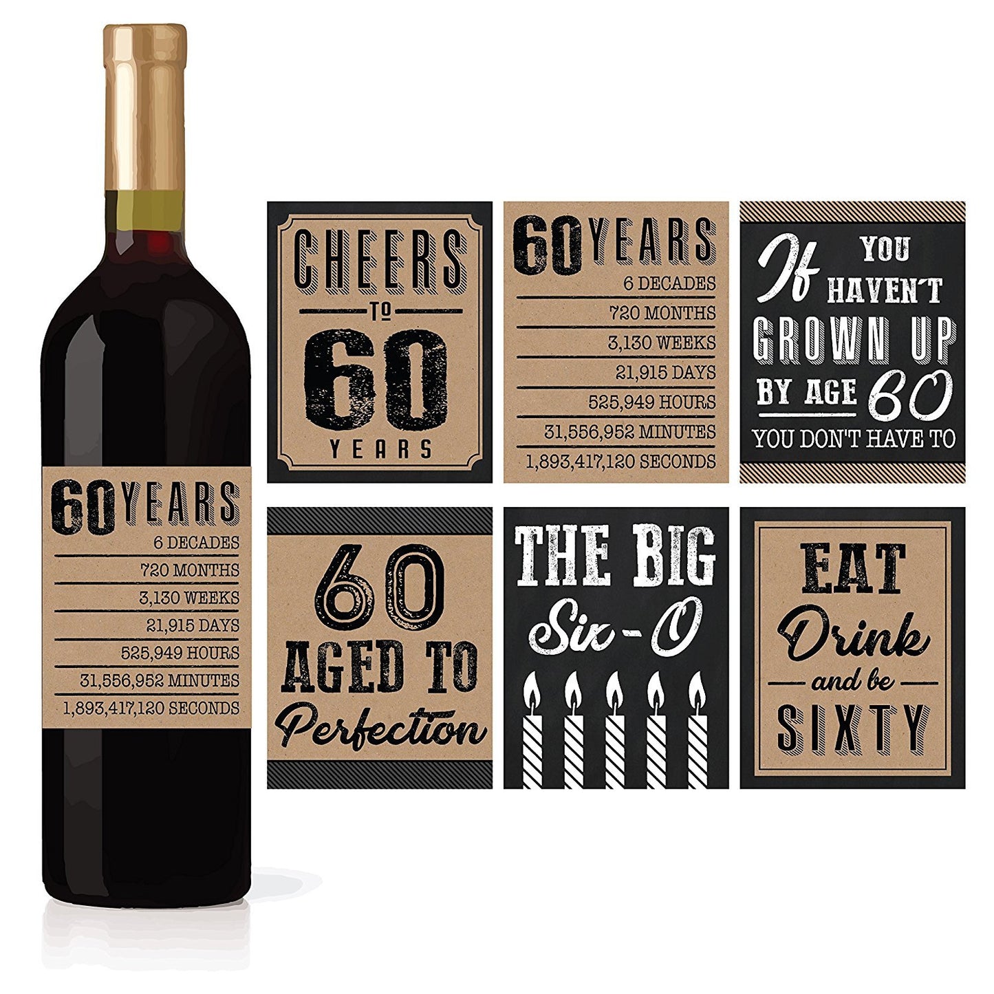 Birthday Milestones Wine Labels | Set of 6 | Party Supplies