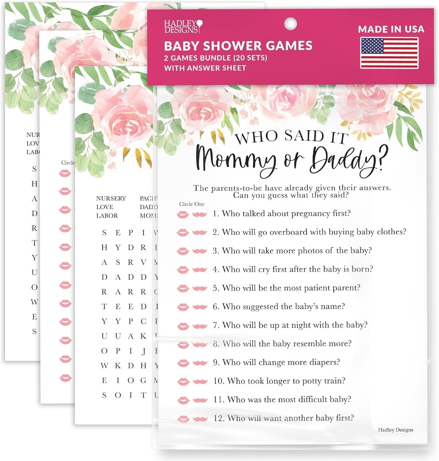 Who Said It Mommy or Daddy & Baby Word Search | Set of 20 | Baby Shower Games